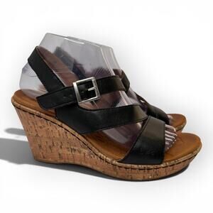 BOC Born Concepts Womens 8 Schirra Wedge Heel Cork Platform Sandal Black Strappy